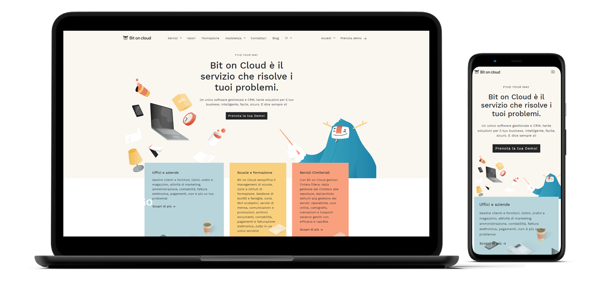 Immagini tratte dal sito di Bit on Cloud realizzato da Navoo con il CMS Umbraco