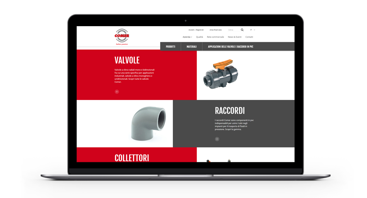 Immagini tratte dal sito di Comer realizzato da Navoo con il CMS WordPress